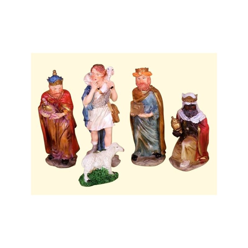 RE MAGI+PASTORE+PECORA IN RESINA 15cm COLOR SET 5pz