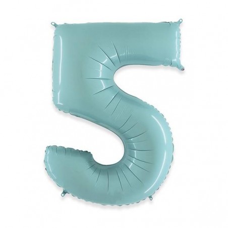 PALLONE NUMERO 5 MYLAR 102cm 40 CELESTE