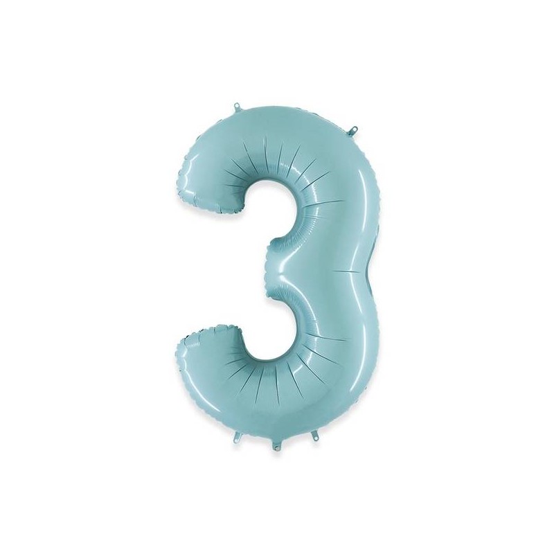 PALLONE NUMERO 3 MYLAR 102cm 40 CELESTE
