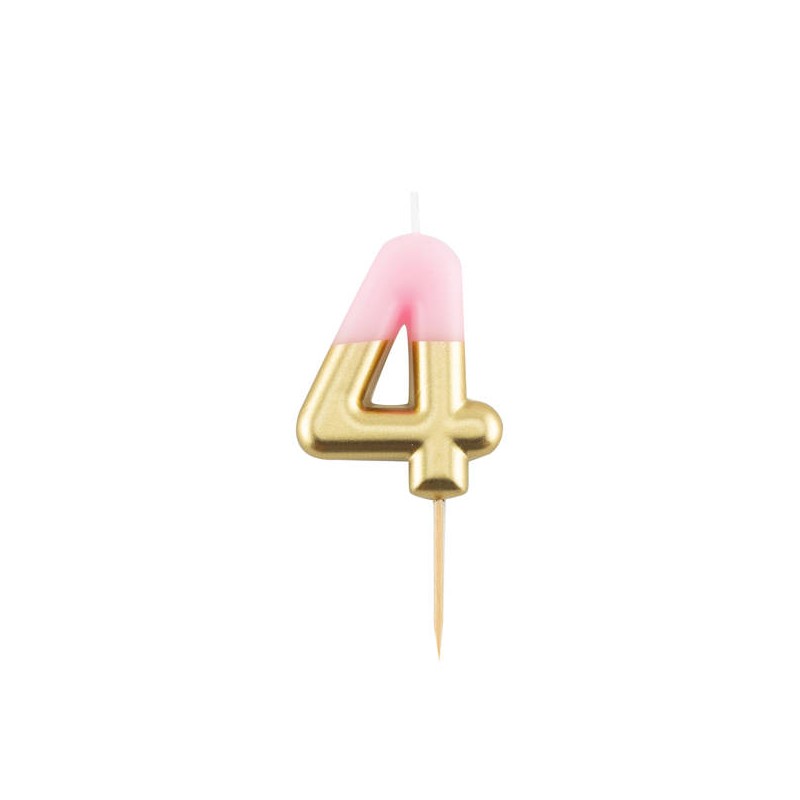 CANDELINA NUMERO 4 ROSA/ORO 10,5cm