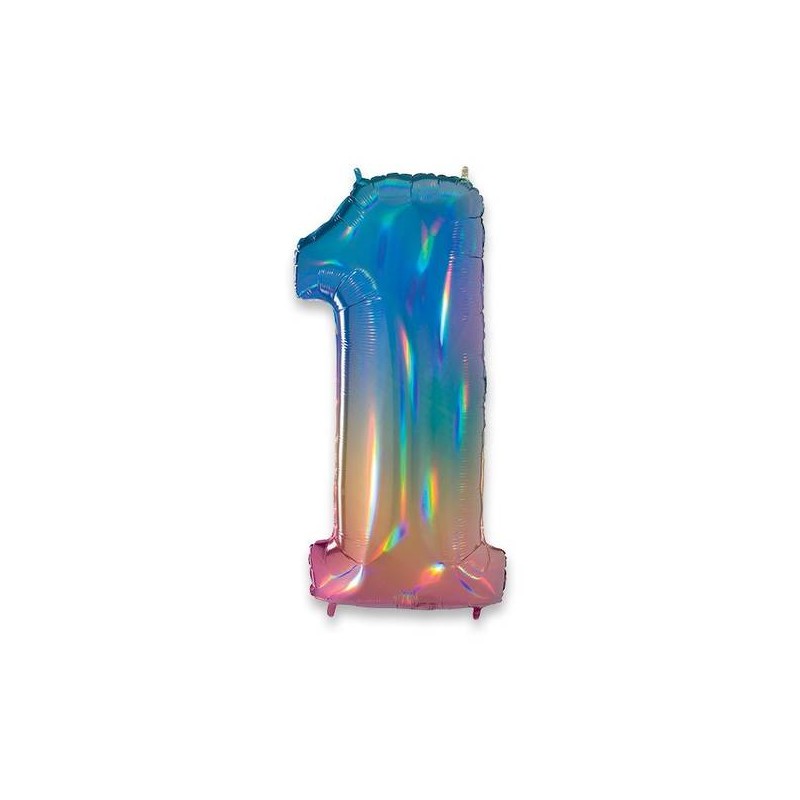 PALLONE NUMERO 1 MYLAR 102cm 40 RAINBOW