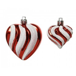 CUORE INFRANGIBILE C/APPENDINO H.7,5cm ROSSO-BIANCO GLITTER 2pz