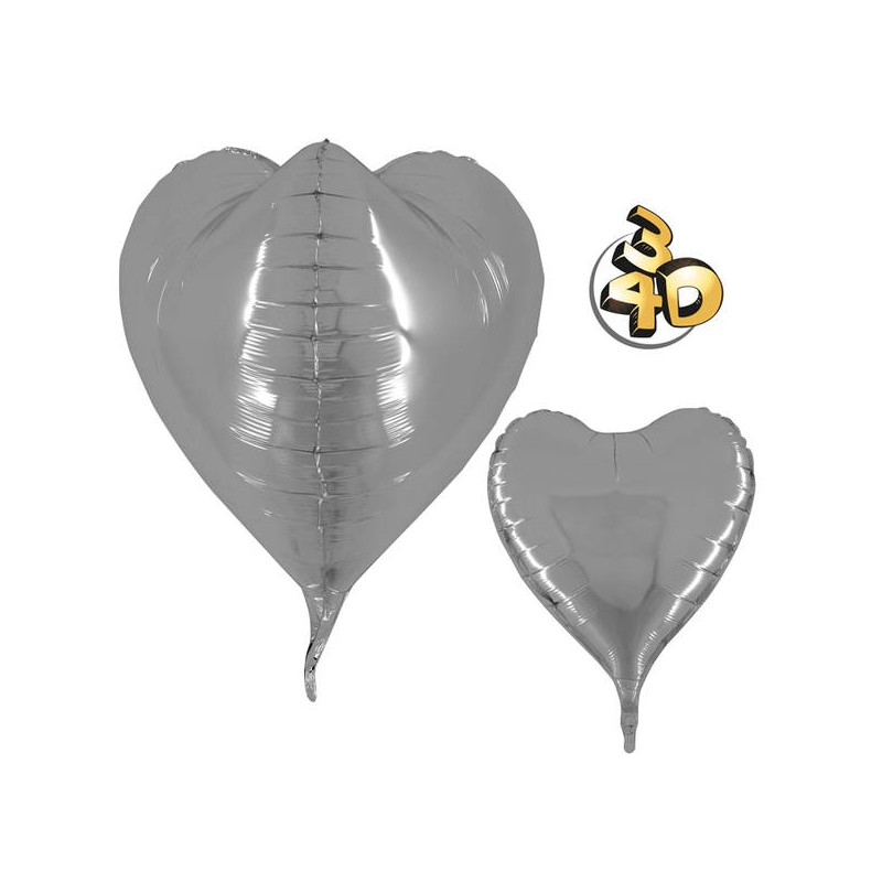 PALLONE MYLAR S/SHAPE 23'' CUORE ARGENTO 3D 58cm