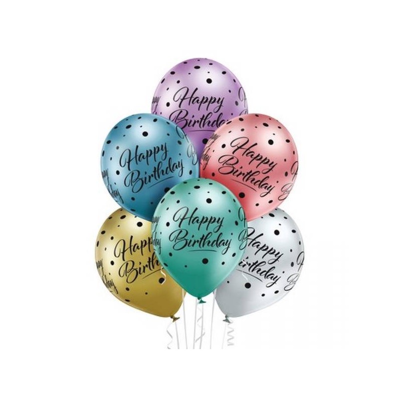 PALLONCINO LATTICE 12'' 30cm CROMATO HAPPY BIRTHDAY ASS.TI 6pz