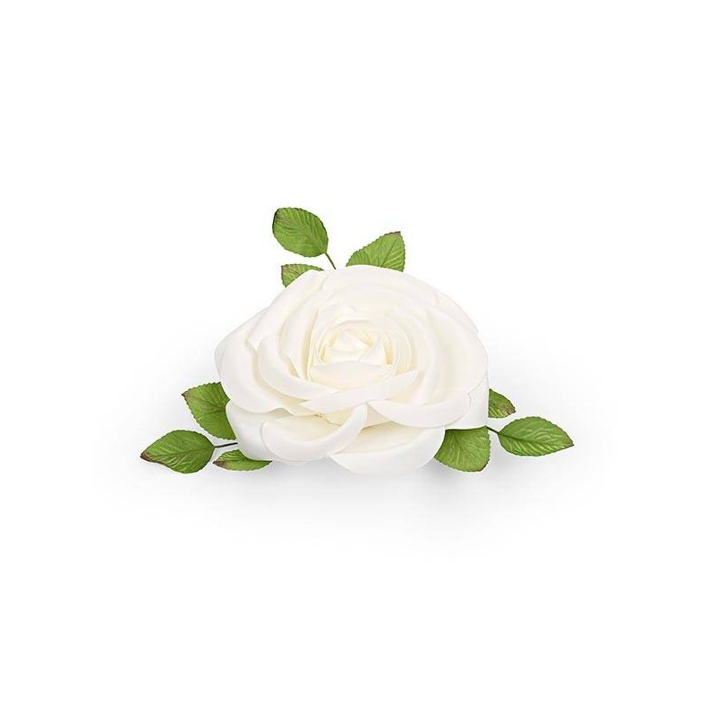 ROSA BIANCA POLIETILENE CON FOGLIE VERDI ø30cm