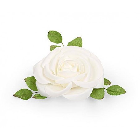 ROSA BIANCA POLIETILENE CON FOGLIE VERDI ø30cm