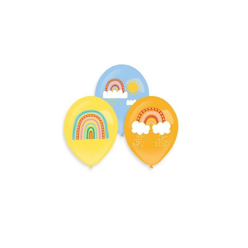 PALLONCINI LATTICE LARGE 11 27cm STAMPA ARCOBALENO RETRò 6pz