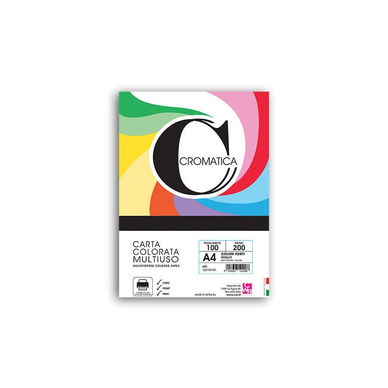 RISMA CROMATICA CARTA A4 200gr COLORI FORTI ASSORTITI 100fg