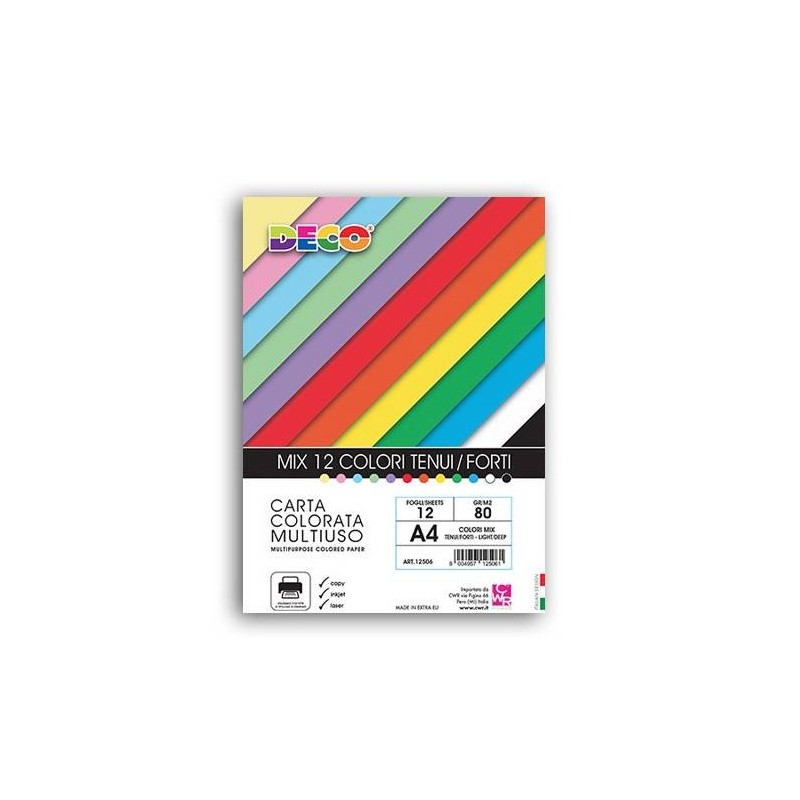 FOGLI CARTA A4 200gr COLORI FORTI ASSORTITI 12fg