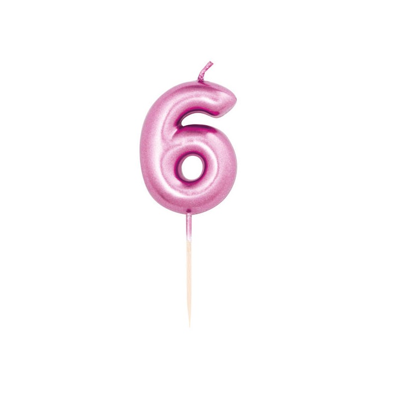 CANDELINA NUMERO 6 METAL FUCSIA 7cm
