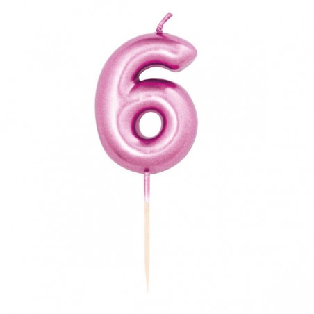 CANDELINA NUMERO 6 METAL FUCSIA 7cm