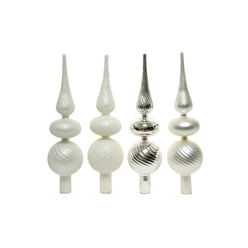 PUNTALE ALBERO IN VETRO 4ass ARGENTO-BIANCO H.31cm 1pz