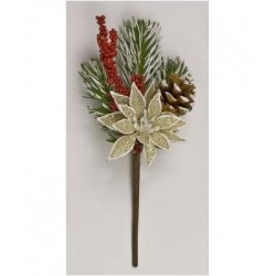 PICK STELLA NATALE PLASTIFICATA CON GLITTER COL.CREMA ø8 cm LN016/CRM