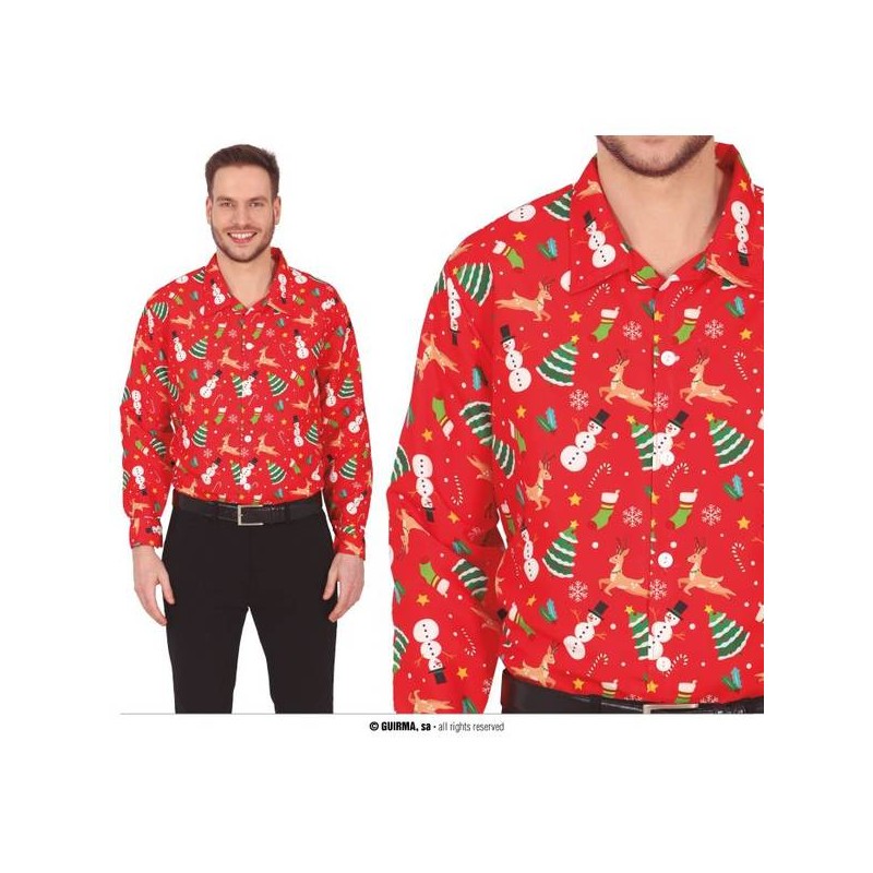CAMICIA ROSSA CON STAMPA PUPAZZO DI NEVE TG.M 48-50