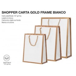 SHOPPER CARTA GOLD FRAME BIANCO 18+9x23cm