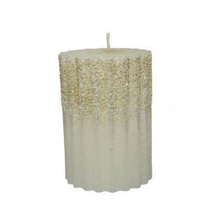 CANDELA MOCCOLO A COSTE ø7cm H.10cm GLITTER ORO-BIANCO