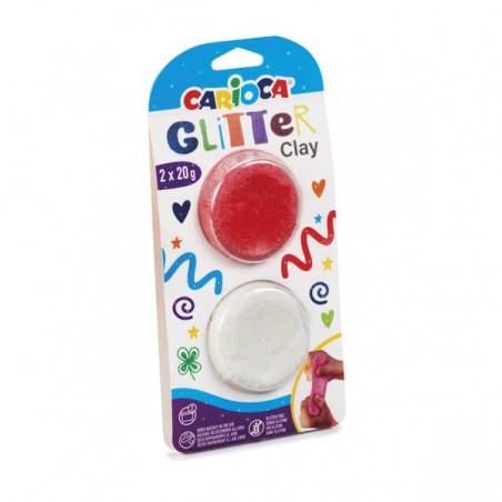 CARIOCA GLITTER CLAY 20gr 2pz BIANCO / ROSSO