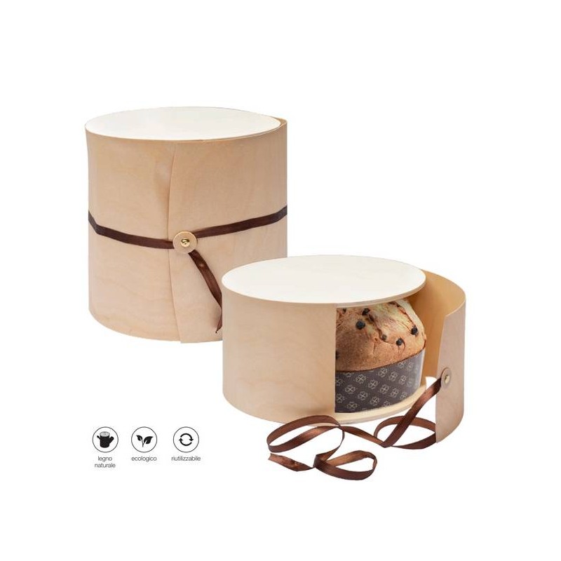 SCATOLA LEGNO PORTA PANETTONE C/NASTRO ø24cm H.14cm