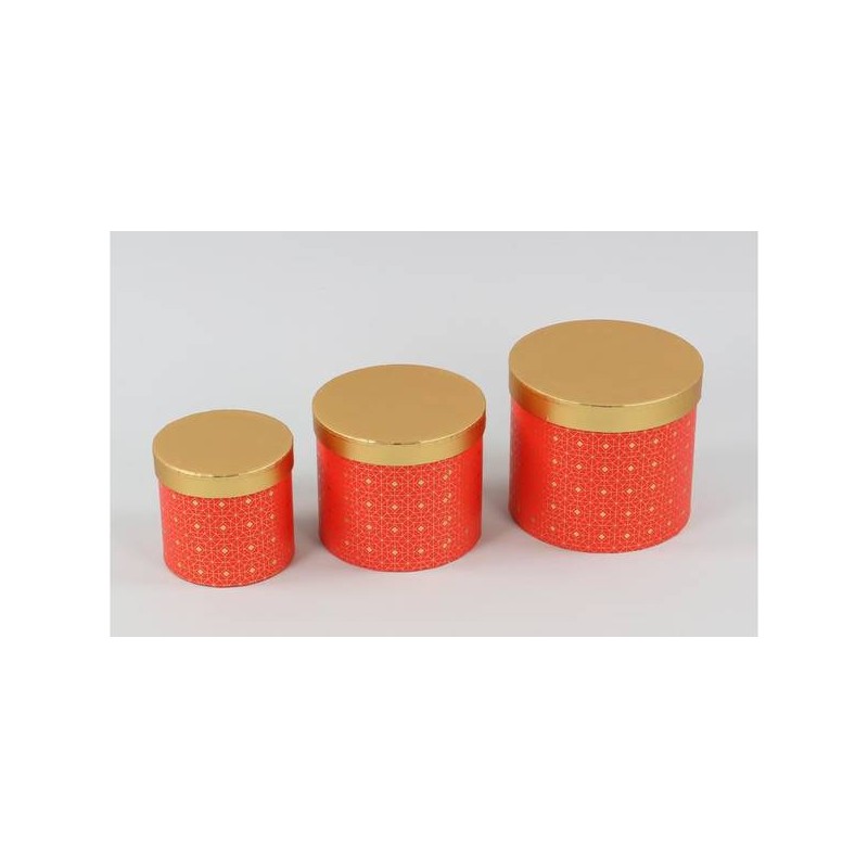 SCATOLA TONDA DECORATA ORO-ROSSO  ø14x13cm 1PZ