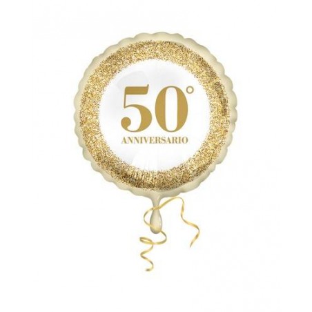PALLONE MYLAR TONDO 18'' 45cm ANNIVERSARIO 50° GLITTER ORO