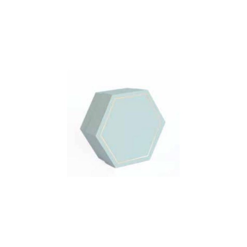 SCATOLA ESAGONALE C/DIVISORE INT. DUE SCOMPARTI 8x8x4cm 10pz ORO/SALVIA