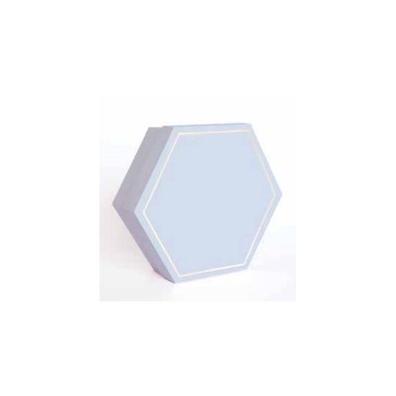 SCATOLA ESAGONALE C/DIVISORE INT. SEI SCOMPARTI 16x16x4cm ORO/CELESTE 5pz