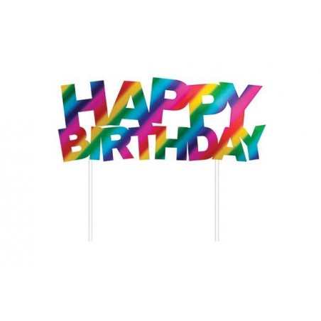 CAKE TOPPER FOIL HAPPY BIRTHDAY 15x17cm RAINBOW