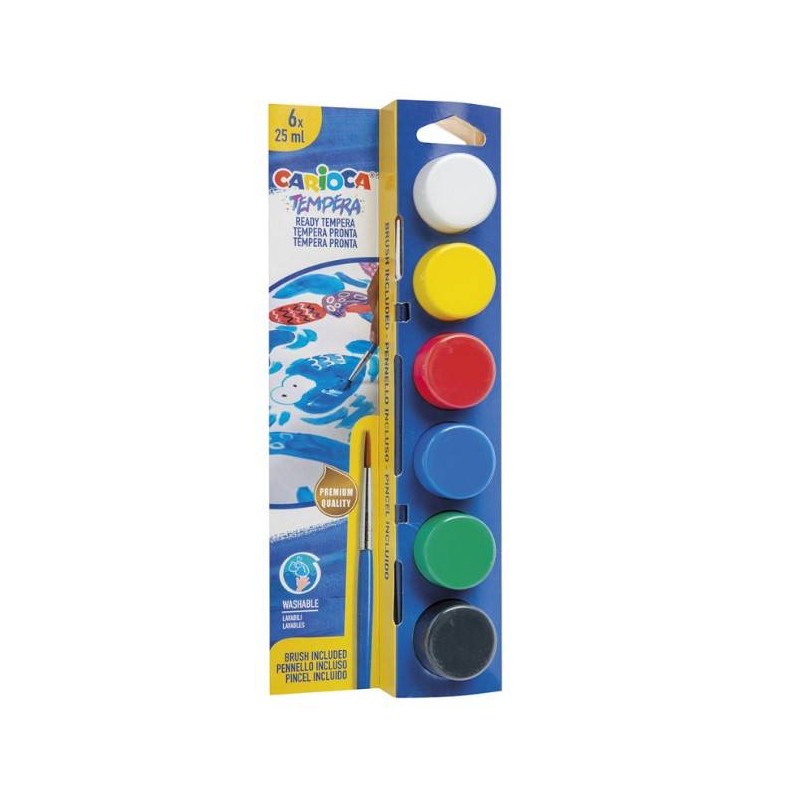 TEMPERA IN VASETTO 25ml CON PENNELLO CARIOCA 6pz