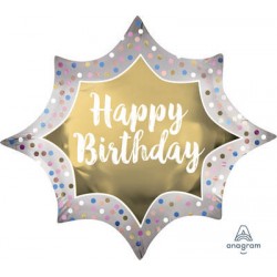 PALLONE MYLAR S/SHAPE SATIN GOLD BUSRTS HAPPY BIRTHDAY 88x73cm