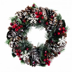 CORONA CON PIGNE ø36cm ROSSA-VERDE