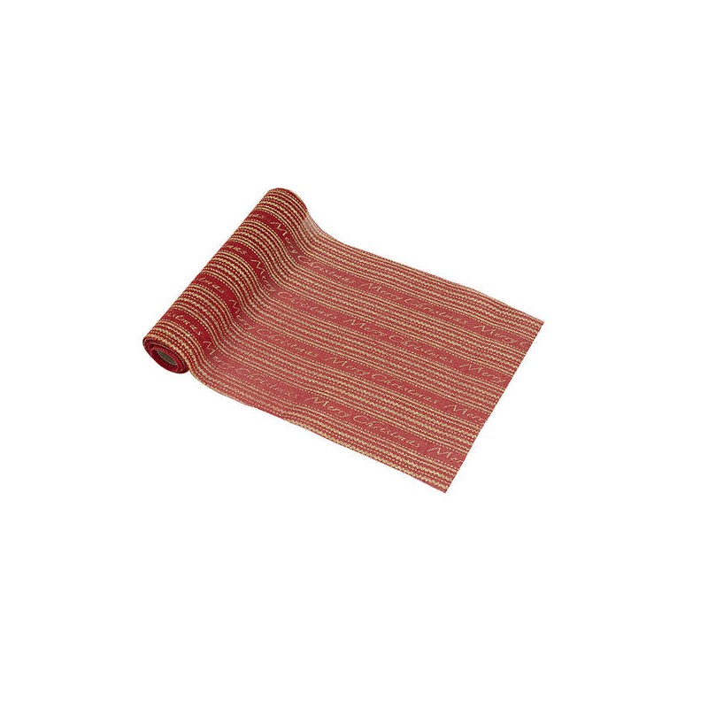 TABLE RUNNER cm30x3mt TESSUTO ROSSO/ORO MERRY CHRISTMAS