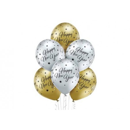 PALLONCINI LATTICE 12'' 30cm HAPPY NEW YEAR CROM ASS.TI 6pz