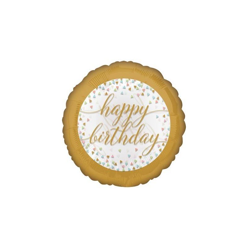 PALLONE MYLAR TONDO 17 42cm HAPPY BDAY CONFETTI