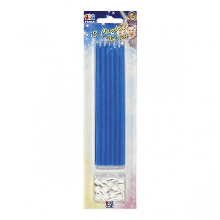CANDELE MATITE C/SUPPORTO 15cm CELESTE 12pz