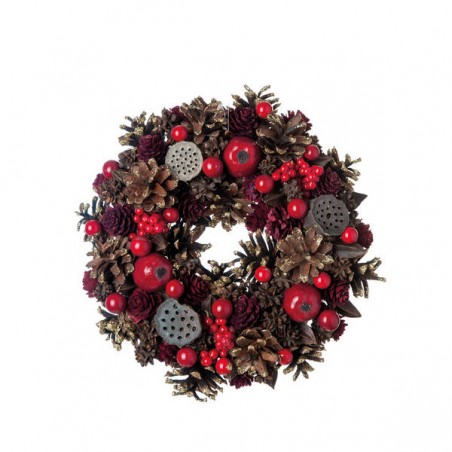 CORONA C/PIGNE E BACCHE ROSSE Ø25cm