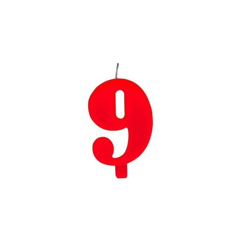 CANDELINA NUMERO 9 SCINTILLANTE  ROSSA 9,5cm