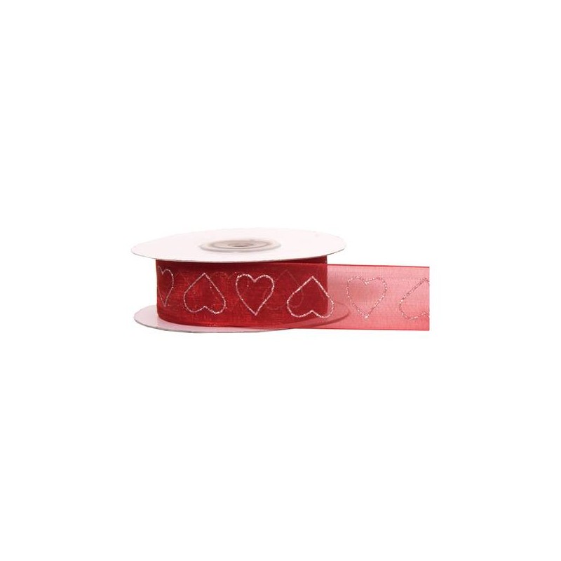 NASTRO ORGANZA C/GLITTER CUORI mm25x15mt COL.31 ROSSO