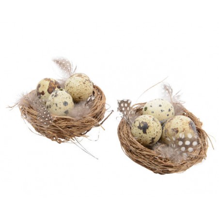 BOX NIDO C/UOVA DI QUAGLIA E PIUME 8x8x1cm 2pz