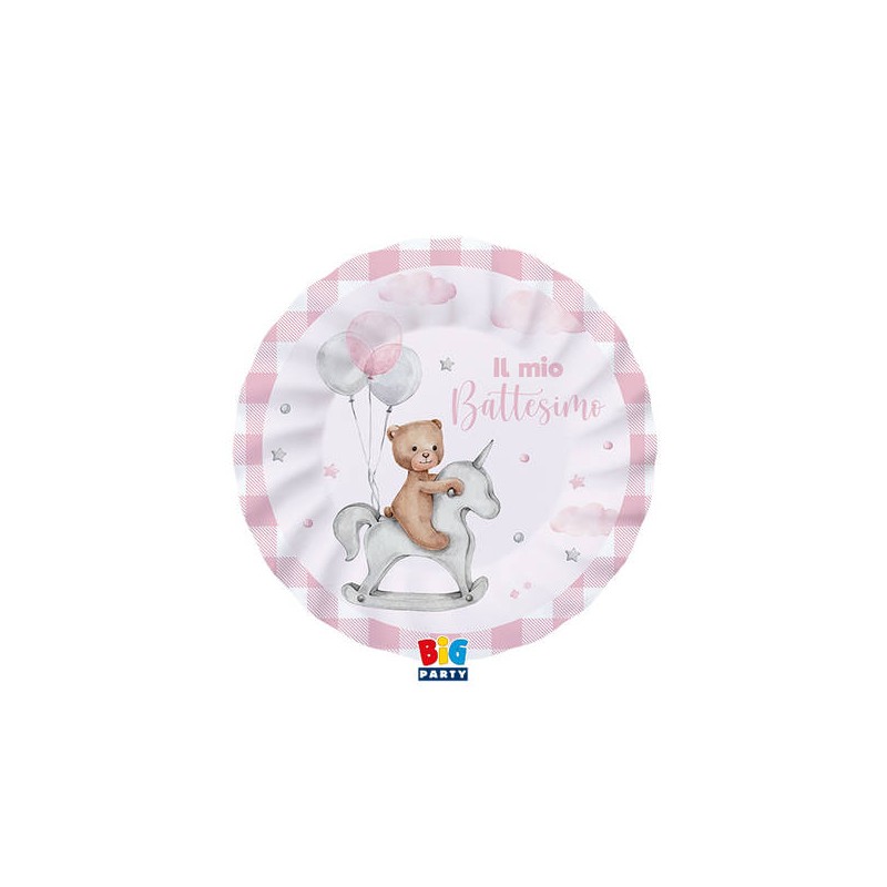 PIATTI BATTESIMO TEDDY BEAR ROSA ø20 8pz