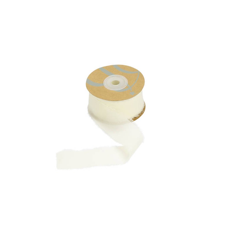 NASTRO SETA CON FRANGIA mm40x15mt PANNA BAR