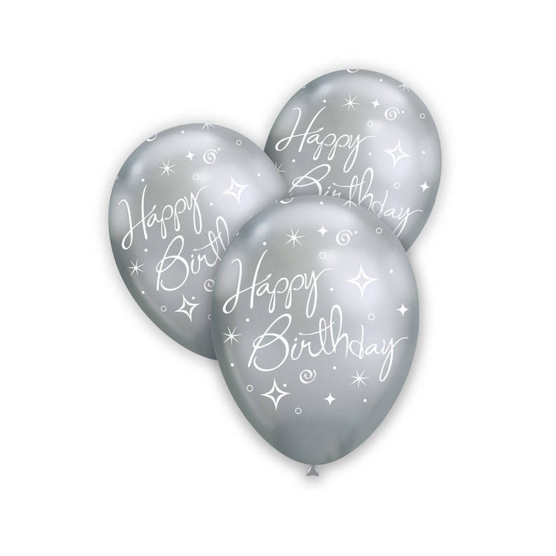 PALLONCINI LATTICE ARGENTO GLOBO HAPPY BIRTHDAY 12 26cm 5pz