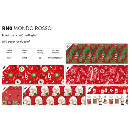 CARTA REGALO ROTOLO 0,7x2mt ASS. NATALE MONDO ROSSO