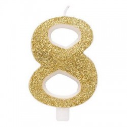CANDELINA NUMERO 8 GLITTER ORO 9,5cm