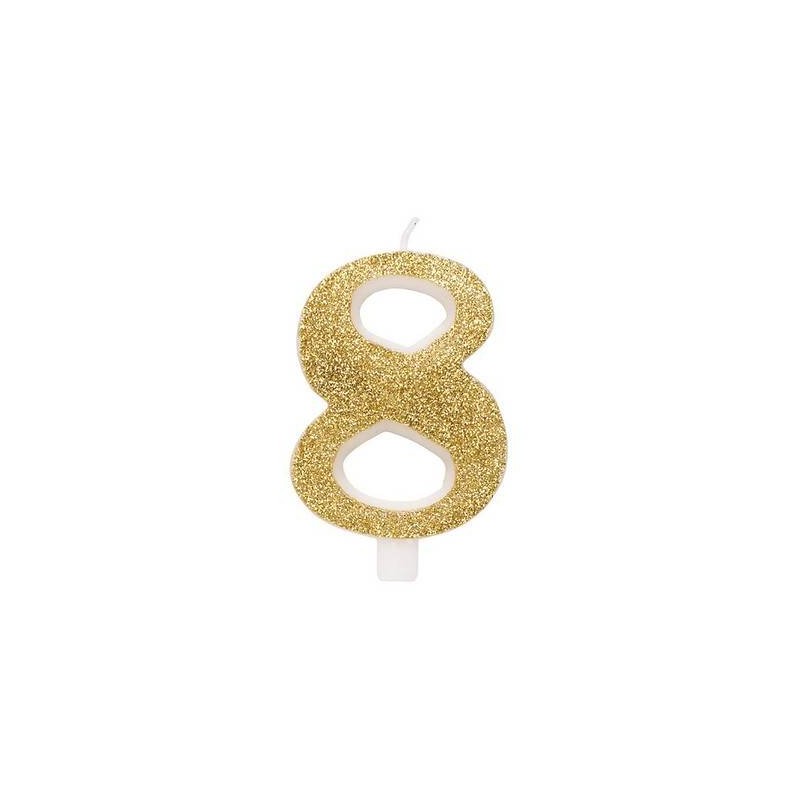 CANDELINA NUMERO 8 GLITTER ORO 9,5cm