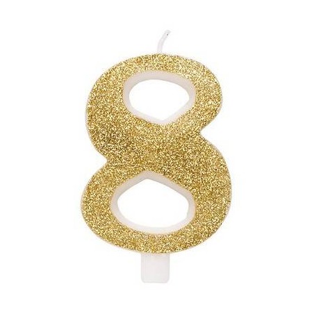 CANDELINA NUMERO 8 GLITTER ORO 9,5cm