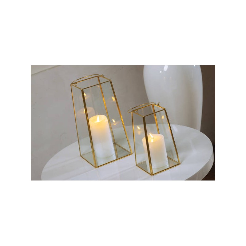 LANTERNA CONICA BORDI METALLO ORO 16x16x30cm