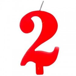 CANDELINA NUMERO 2 SCINTILLANTE  ROSSA 9,5cm