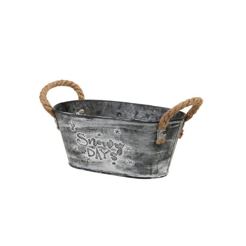 SECCHIELLO OVALE LATTA MANICI IN CORDA Ø20,5x12x9cm