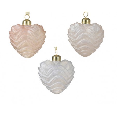 SOGGETTO CUORE VETRO 3ass.PERLA AVORIO ROSA 8cm 1pz