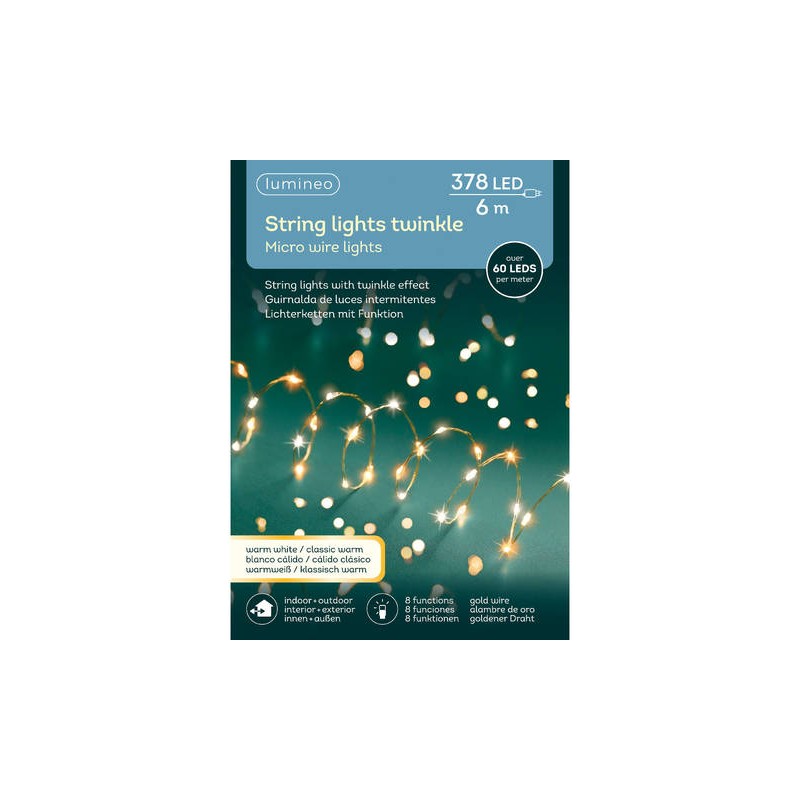 MICRO LED CON SPINA 600cm 8 FUNZIONI TWINKLE 378 LED LUCE BIANCO CALDO E CLASSICO ESTERNO